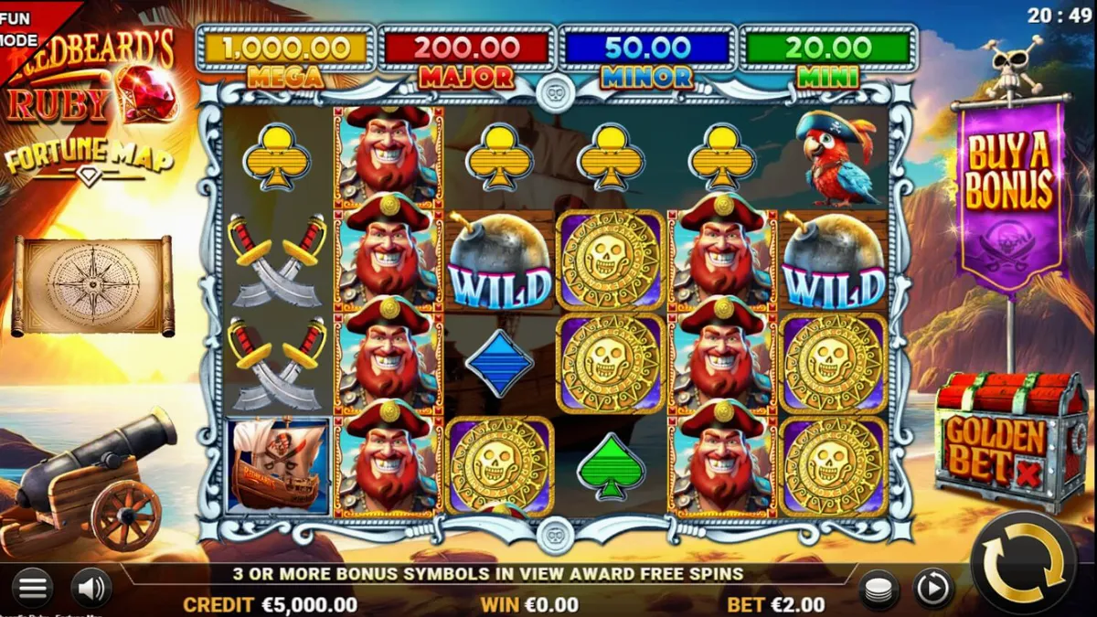 Tampilan visual slot Redbeard’s Ruby dengan tema bajak laut dan peta harta karun.